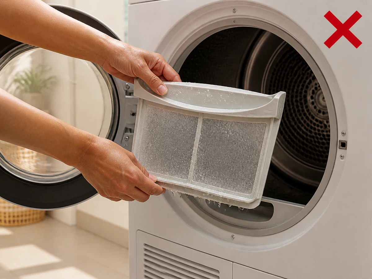 Running with a wet filter — Refit only when fully dry.