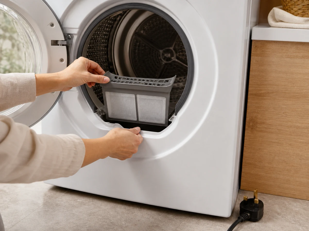 How to Clean a Tumble-dryer Lint Filter and Accessible Surfaces: Remove the filter