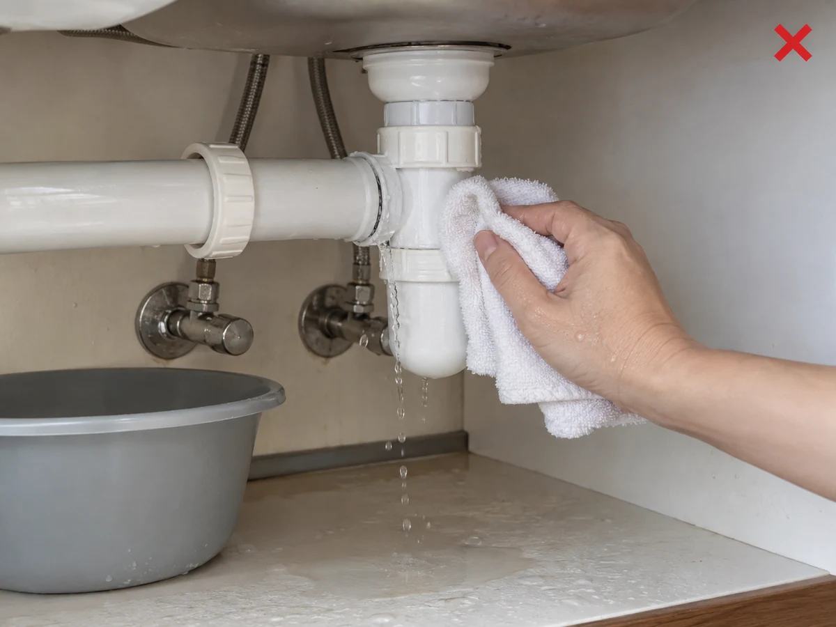 Routine cleaning ang turing sa active leak — Itigil ang wet work, huwag ikutin ang fittings, at i-report.