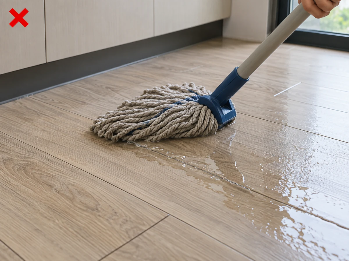 Itinutulak ang tubig sa tahi — Pigain nang mabuti ang mop at sipsipin agad ang tubig.
