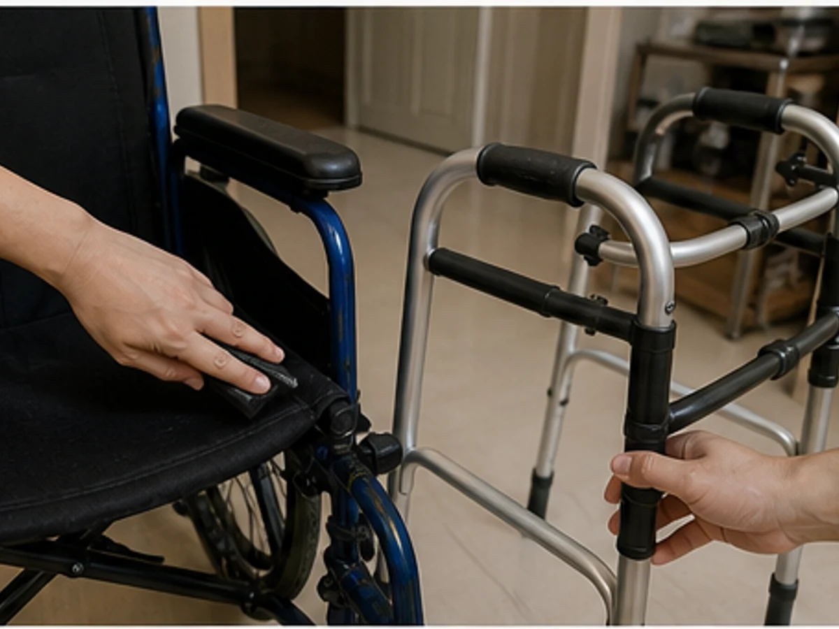 Paano Linisin ang Walker, Wheelchair, at Walking-Aid Surfaces: Humingi ng pahintulot at i-lock ang brakes