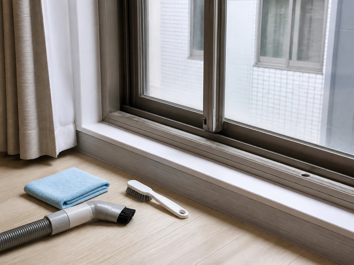 Body extending past the window edge — Work only from a safely reachable interior position.