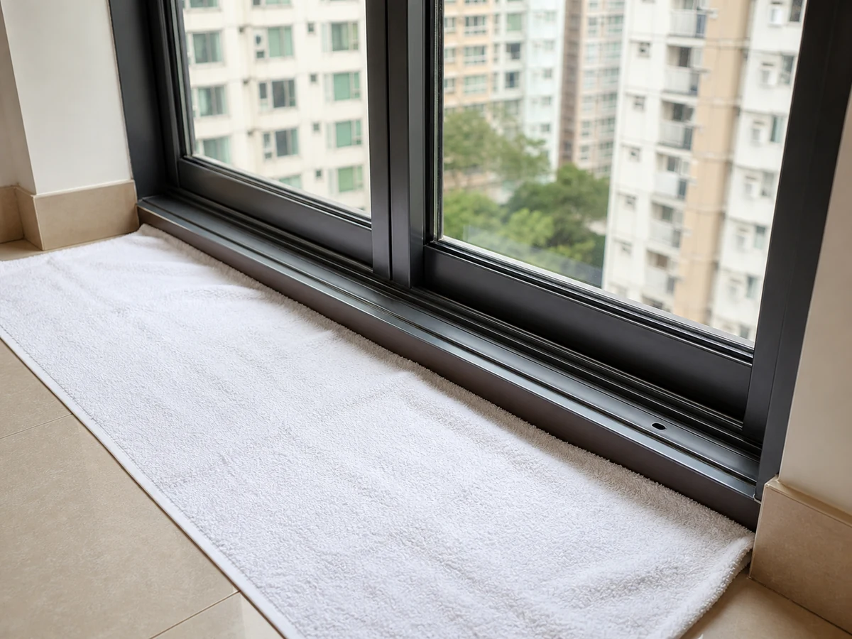 How to Clean Window Frames and Tracks: Secure the window and protect the floor