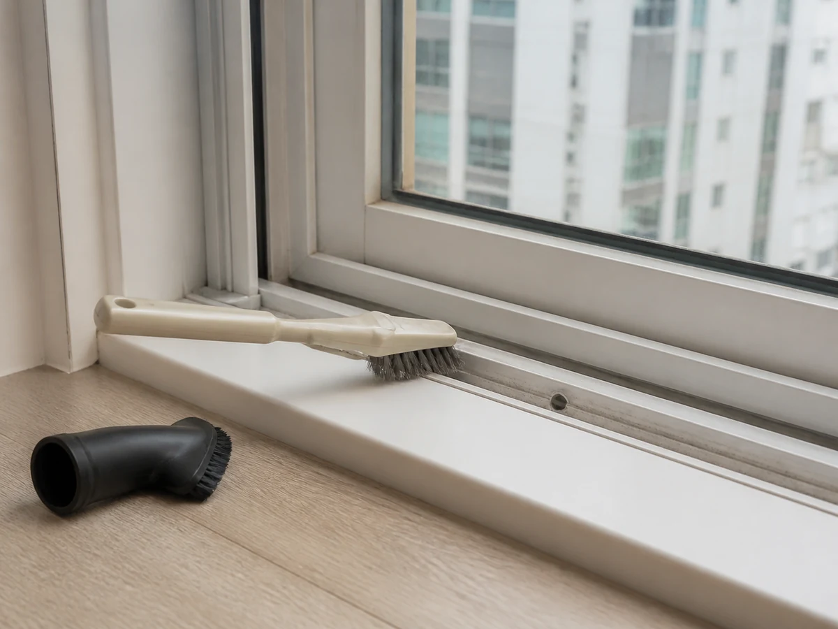 How to Clean Window Frames and Tracks: Vacuum loose debris