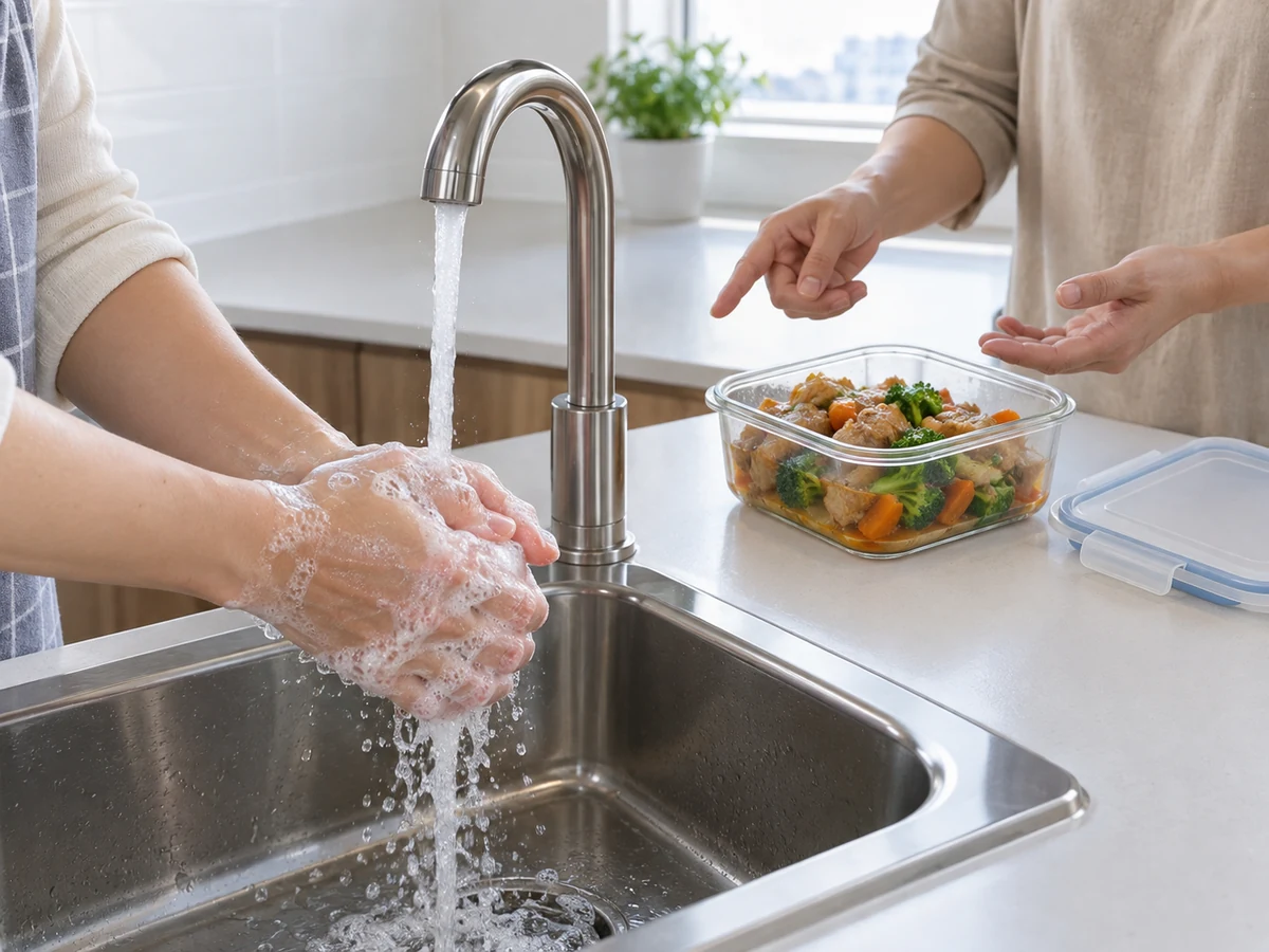 Cool, Label and Refrigerate Leftovers Safely: Wash hands and assess