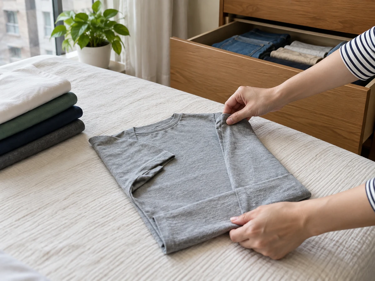 Paano Tupiin ang T-shirt at Pantalon para sa Drawer: Tupiin ang T-shirt na parihaba