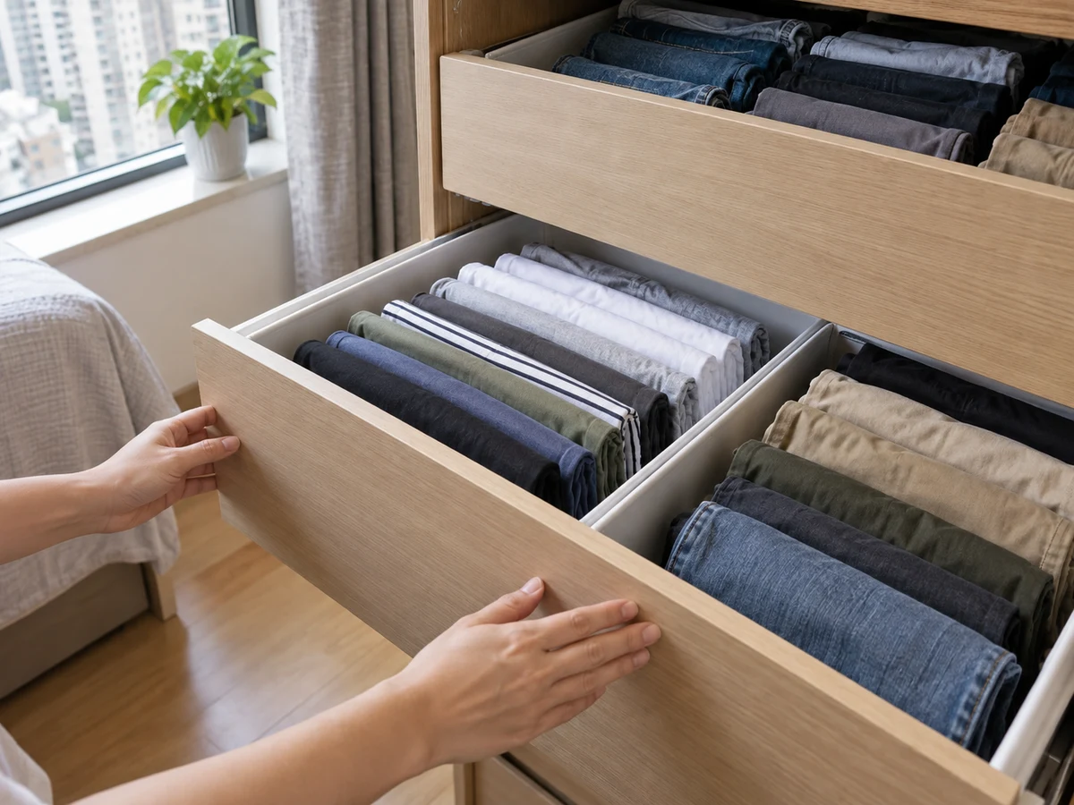 Paano Tupiin ang T-shirt at Pantalon para sa Drawer: Iayos sa mga drawer