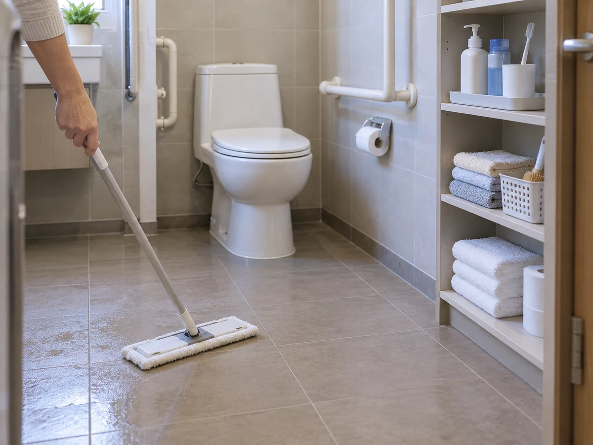 Ayusin ang mga Gamit sa Banyo ng Nakatatanda at Panatilihing Ligtas ang Daan: Patuyuin ang sahig at daanan