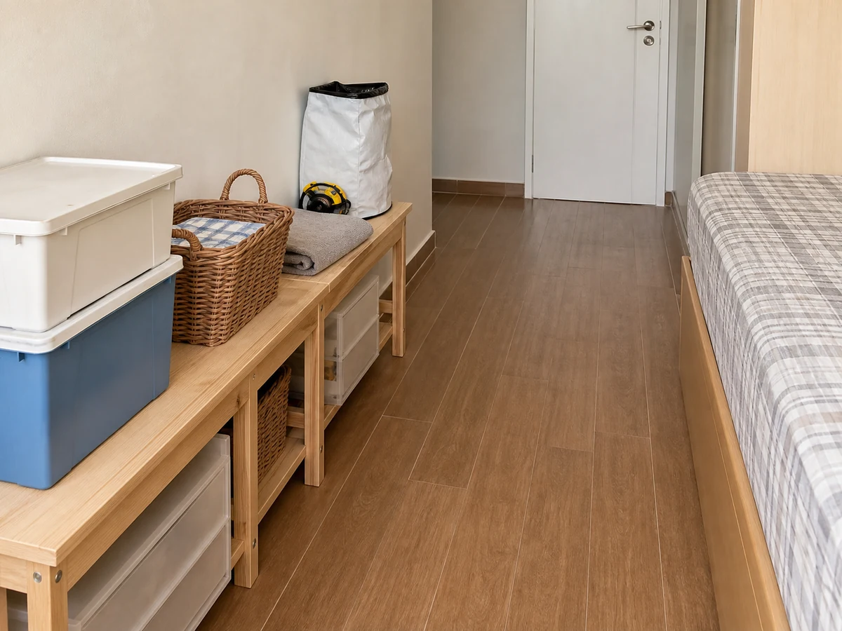 Neatly arranged household tools for how to organise an elderly person’s bedroom and clear pathways