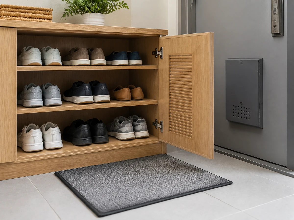 Masking a mould odour with strong fragrance — Remove soil and moisture and inspect for mould or leaks.