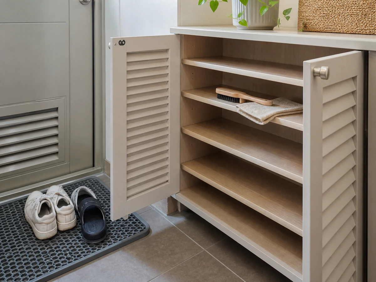 How to Organise a Shoe Cabinet and Reduce Odour: Remove cabinet dust