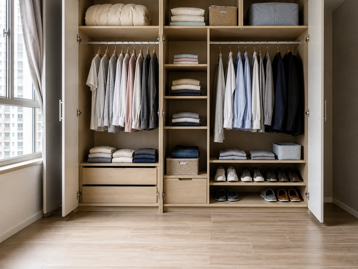 Safe completed household scene for how to organise a wardrobe in an ordinary Hong Kong home
