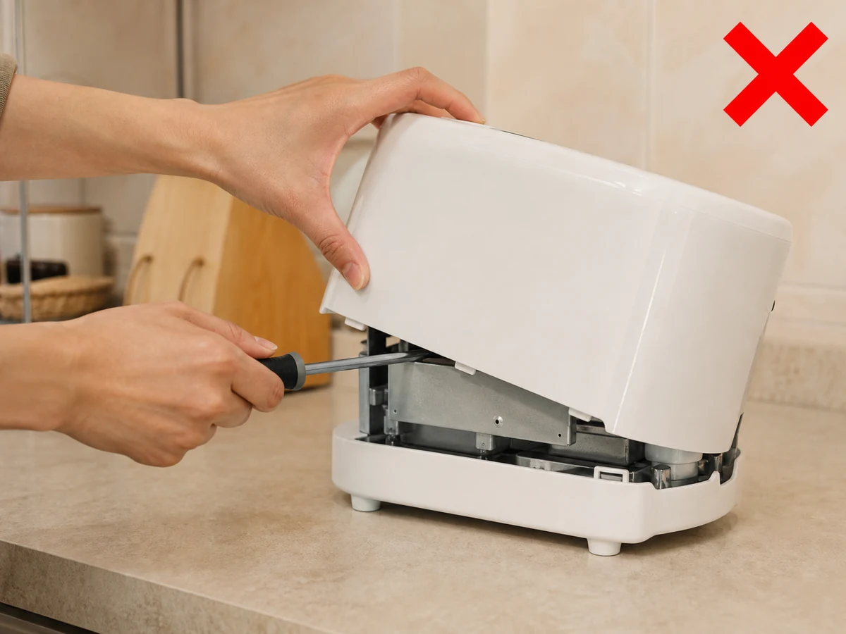 Membuka casing untuk daur ulang — Hanya bagian pengguna yang disebut manual.