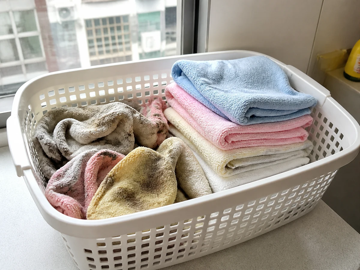 Putting used and clean cloths in one basket. — Create clearly separate clean and used locations.