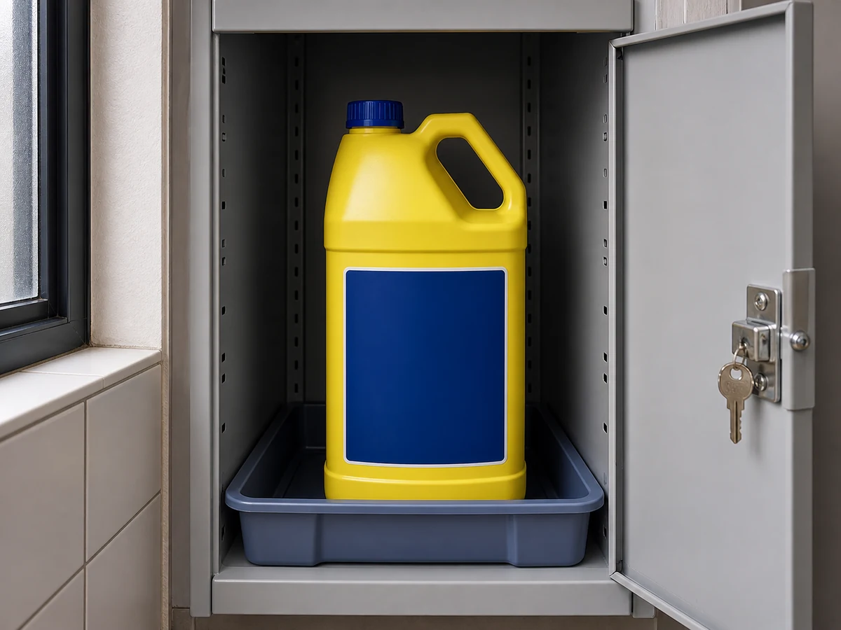 Decanting cleaner into a drink bottle or jar — Always keep it in the complete original labelled container.