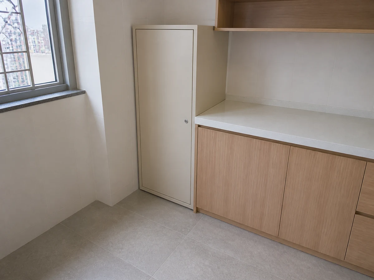 Sharing a cabinet with food or baby bottles — Move it to a separate locked chemical cabinet with containment.