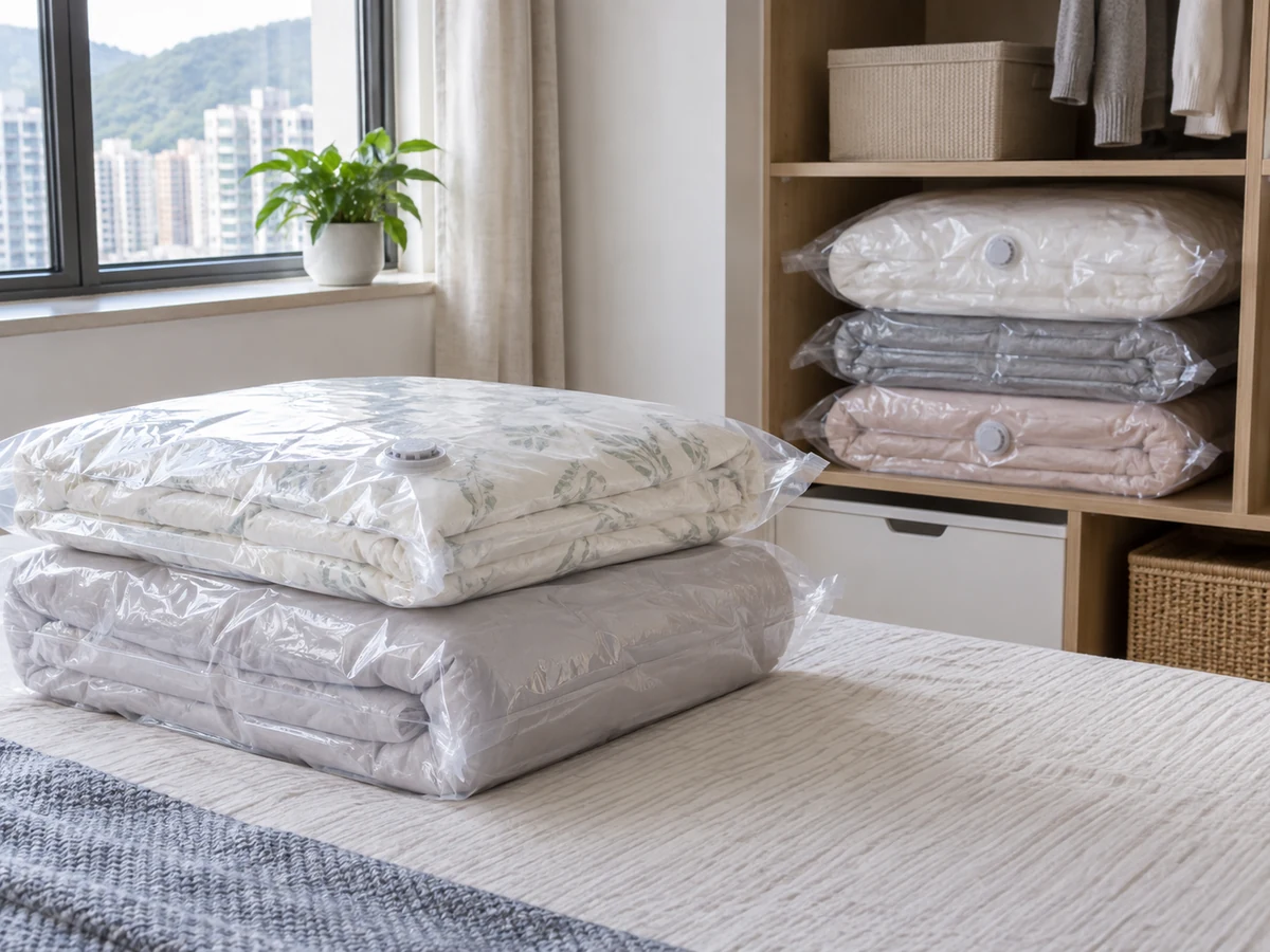 How to Store Dry Bedding in Vacuum Bags — Items safely arranged after cleaning with no visible soil left on the surfaces