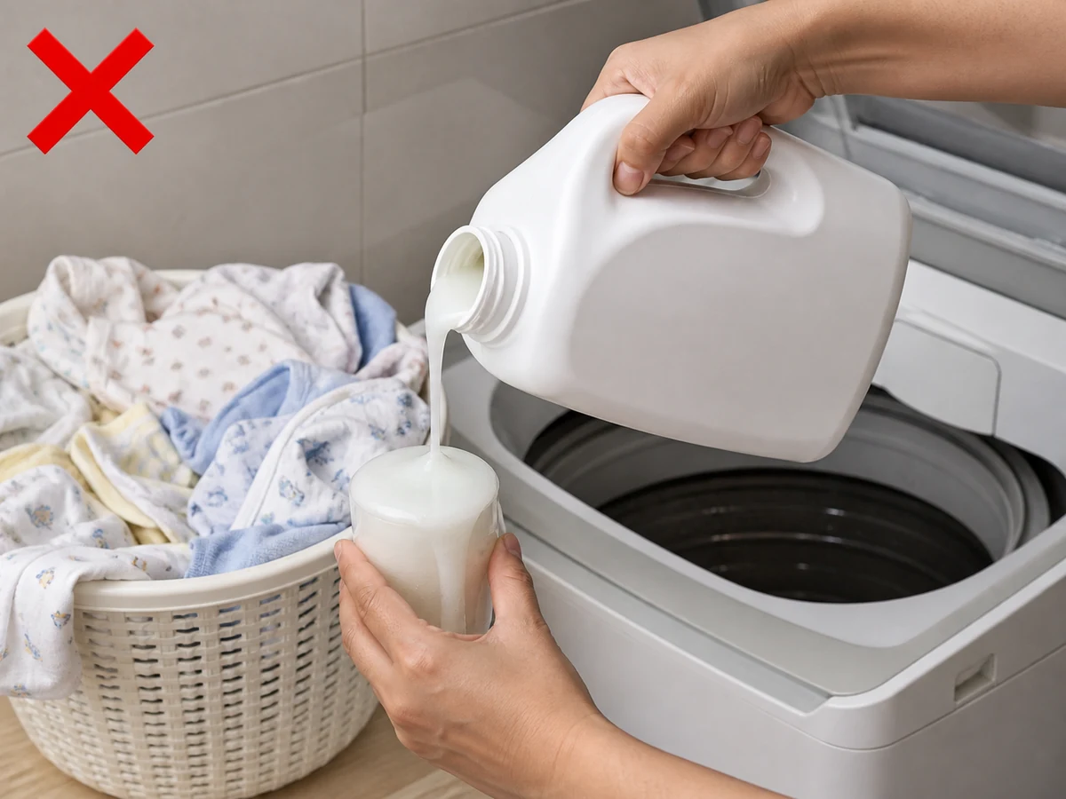 Menambah deterjen berlebihan — Gunakan dosis tepat dan bilas baik.
