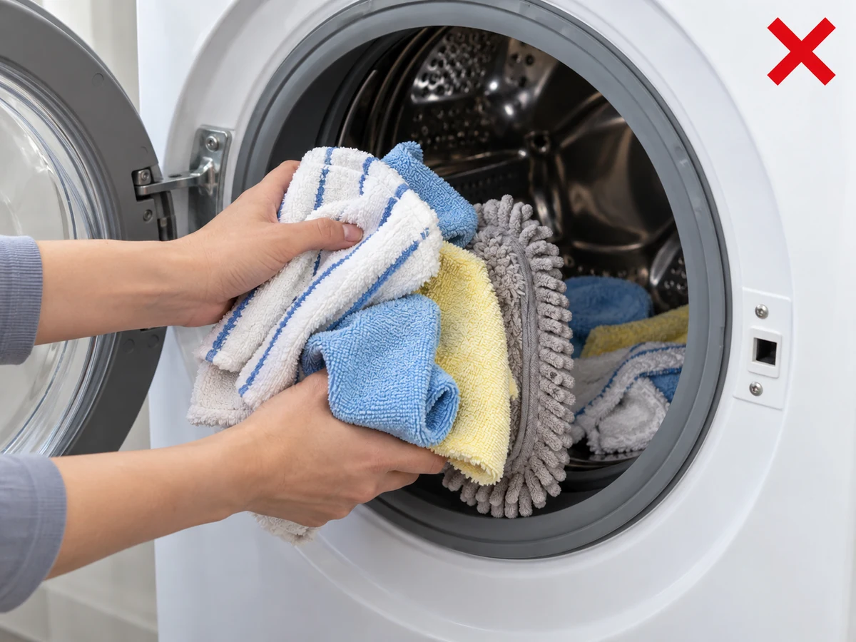 Washing toilet and kitchen cloths together — Bag and launder them separately by zone and textile.