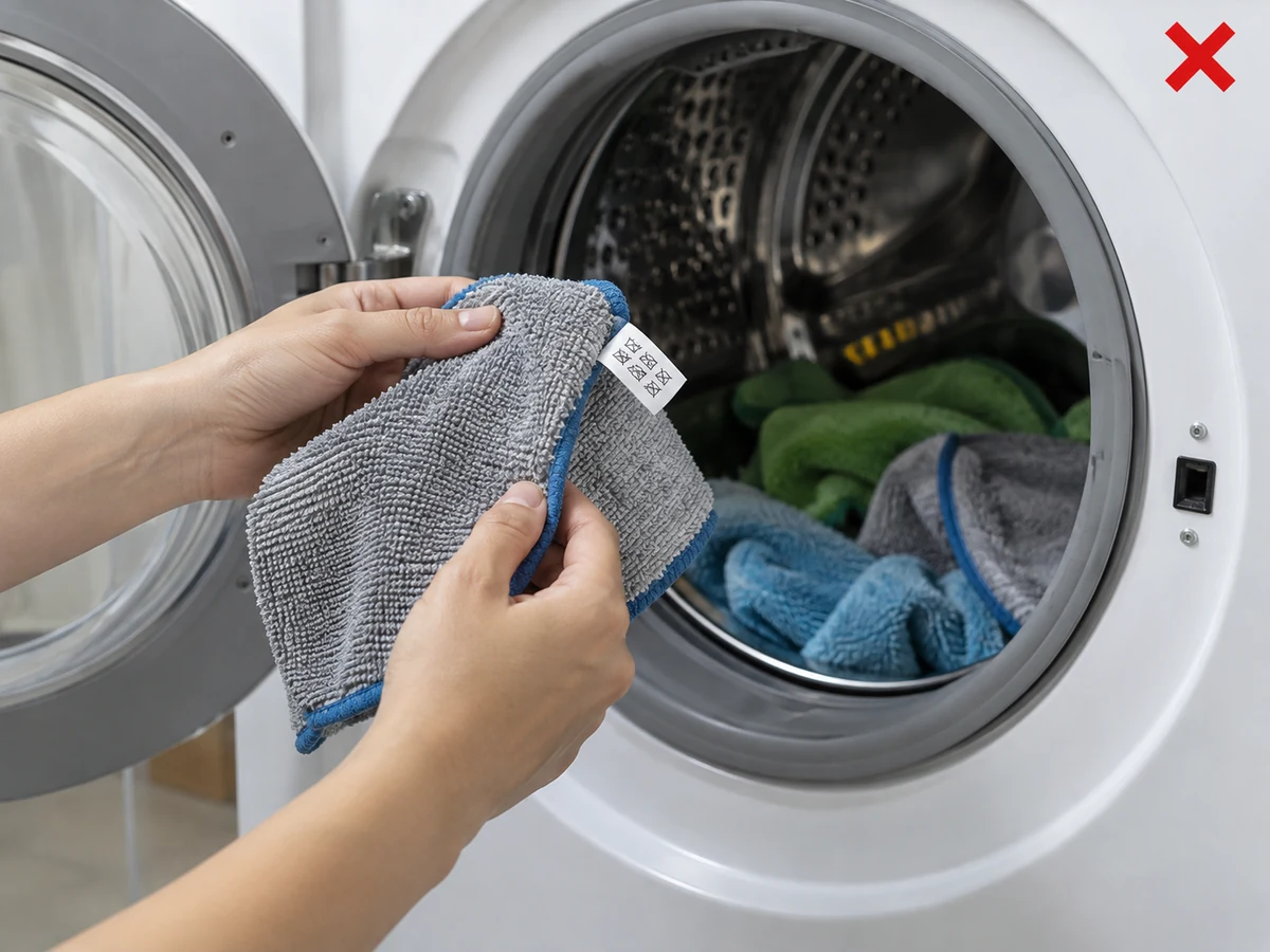 Ignoring a microfibre care label — Separate and dry microfibre exactly by its care label.