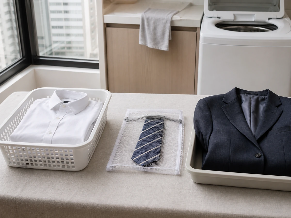 把整套校服當成同一質料 — 逐件看標籤，領帶、外套和可拆件分開決定。