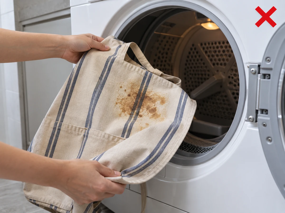 Heat-drying an untreated grease mark — Blot and pretreat by label before any heat.