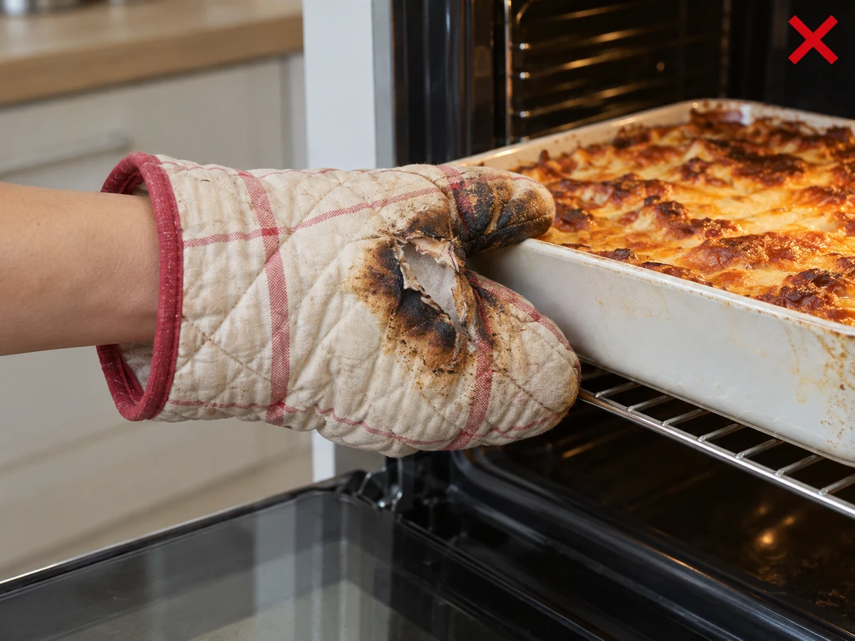 Using a scorched or split padded item — Stop use and report damaged seams, filling or heat marks.