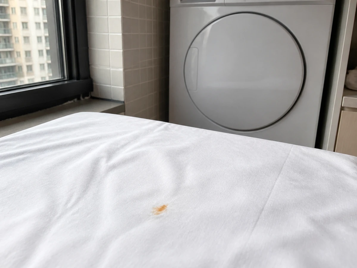 Using high dryer heat before checking a stain — Inspect after washing, then dry only as the label allows.