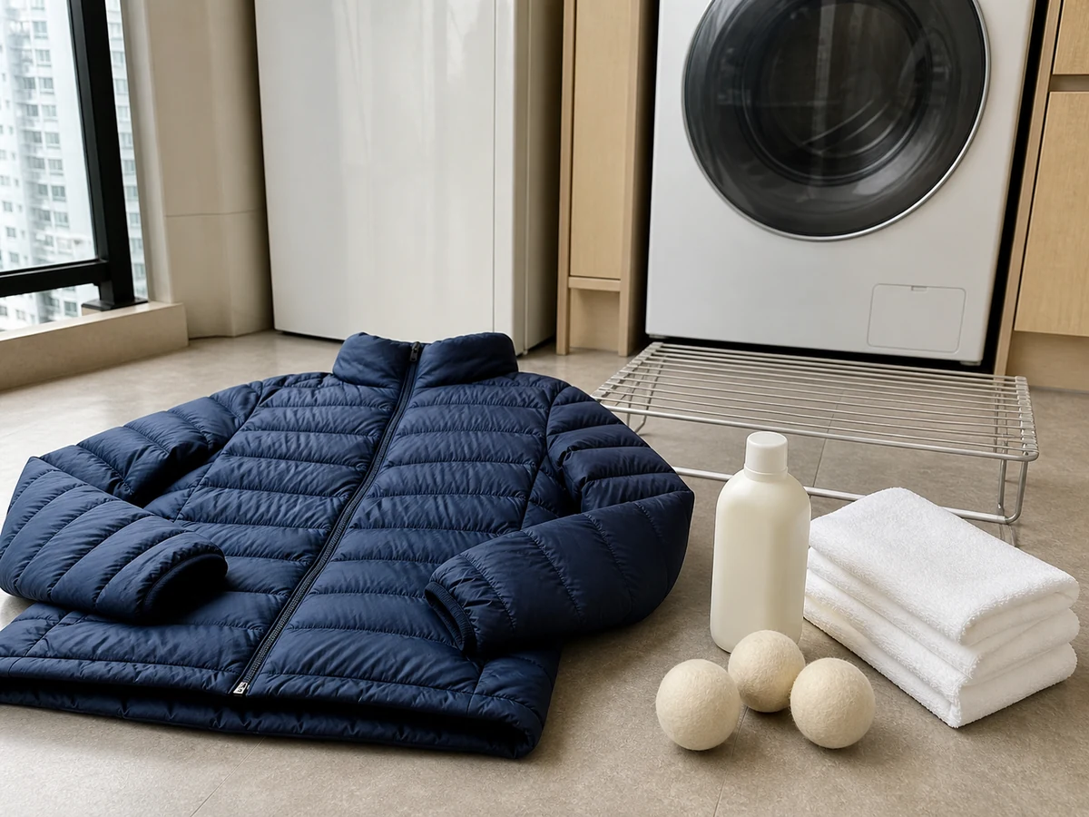 Neatly arranged safe tools for wash a down jacket