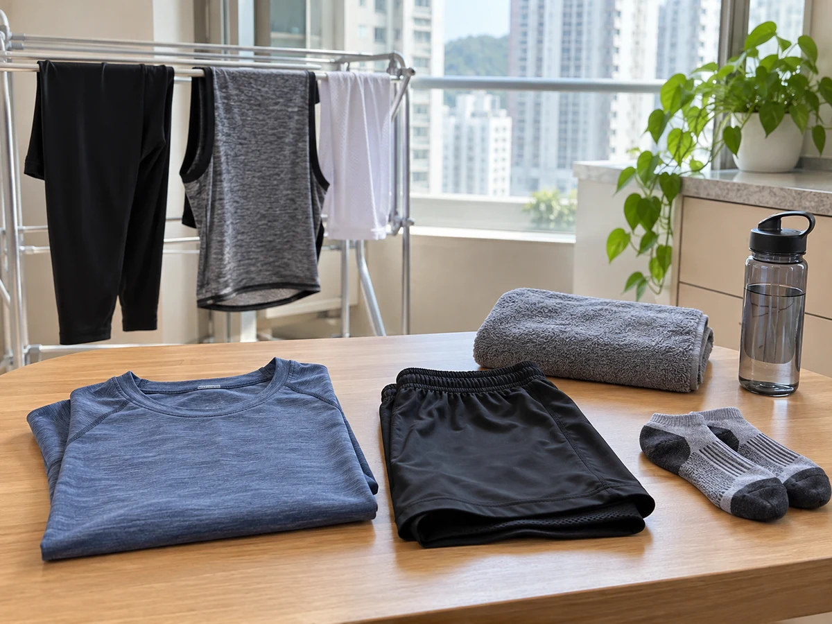 How to Wash Quick-dry Sportswear — Items safely arranged after cleaning with no visible soil left on the surfaces