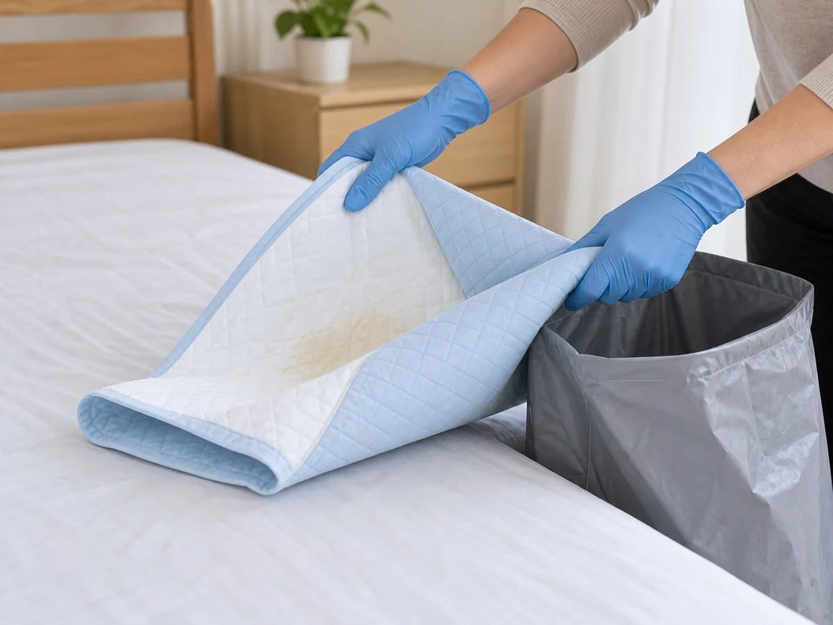 Cara Mencuci Alas Tempat Tidur Inkontinensia Pakai Ulang sesuai Label: Bungkus alas yang kotor