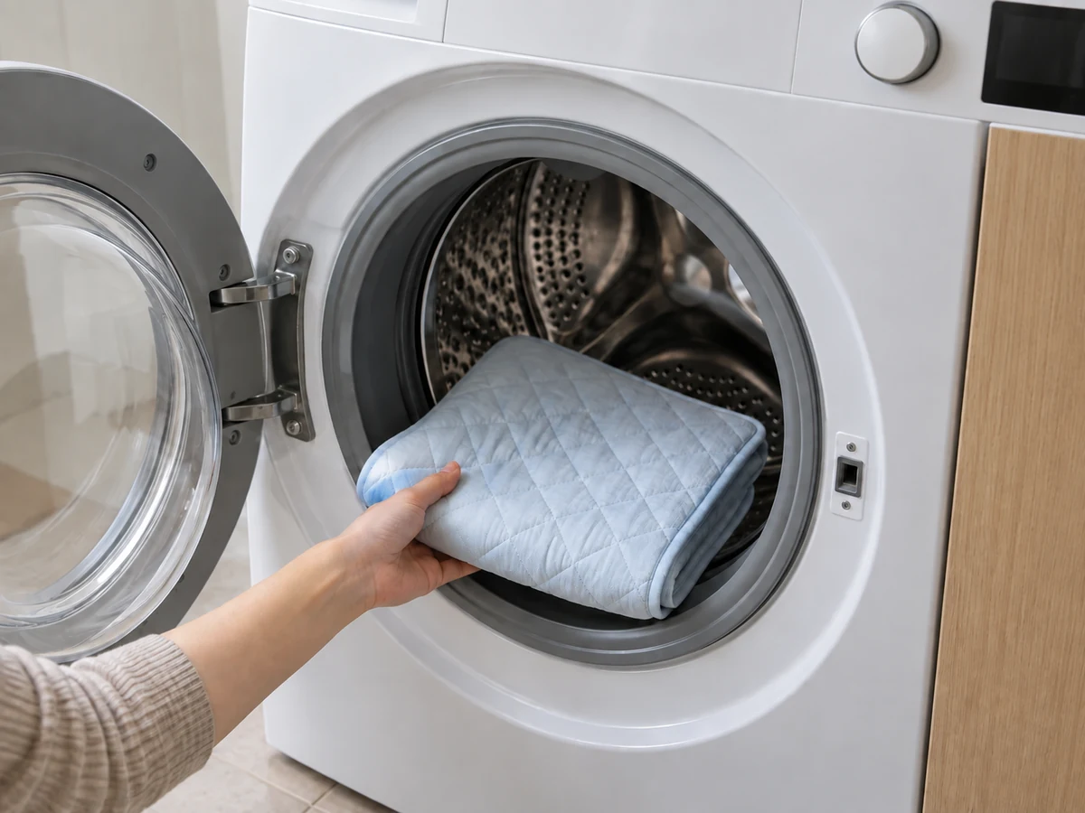 Cara Mencuci Alas Tempat Tidur Inkontinensia Pakai Ulang sesuai Label: Cuci dan bilas terpisah