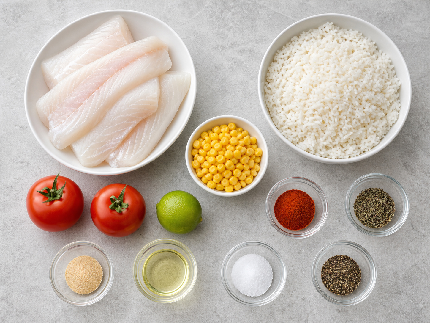 Amerikanong Blackened Fish Rice na may Corn Salsa — ingredients overview