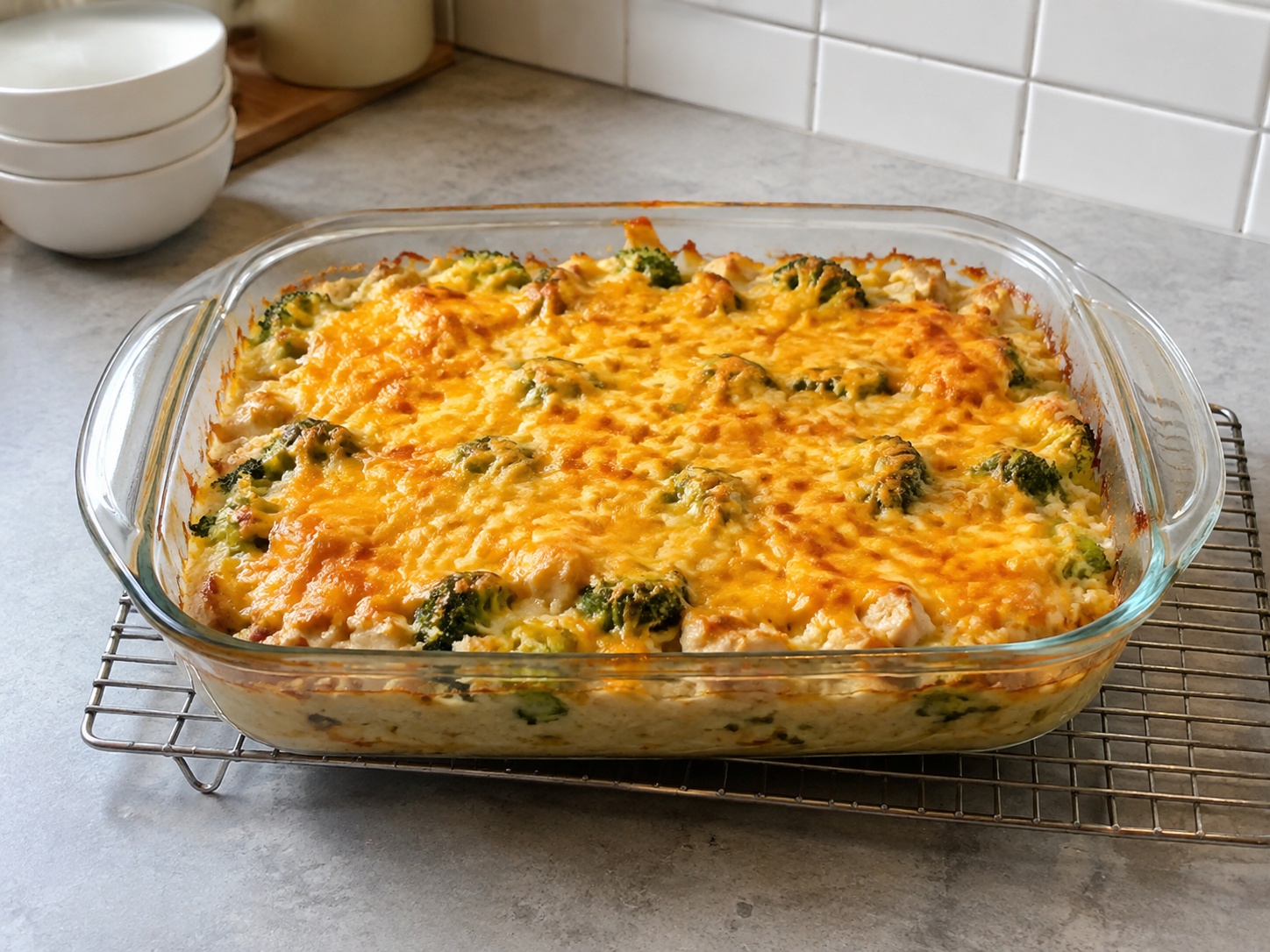 American Chicken, Broccoli at Rice Casserole — Lagyan at i-bake: Budburan ng natirang keso at i-bake sa 190°C nang 25 minuto.