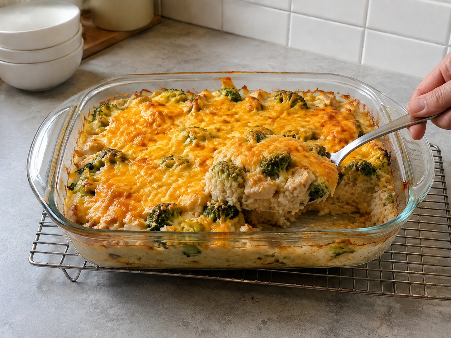 American Chicken, Broccoli at Rice Casserole — Pahingahin at ihain: Pahingahin nang 5 minuto bago ihain.