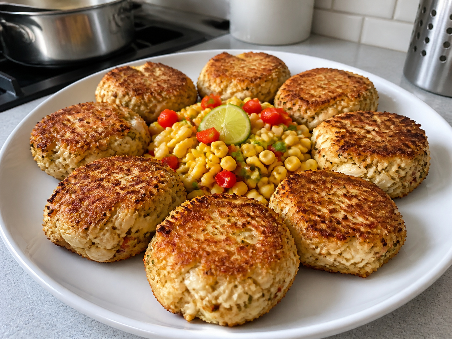 Kue Kepiting dengan Relish Jagung — finished dish