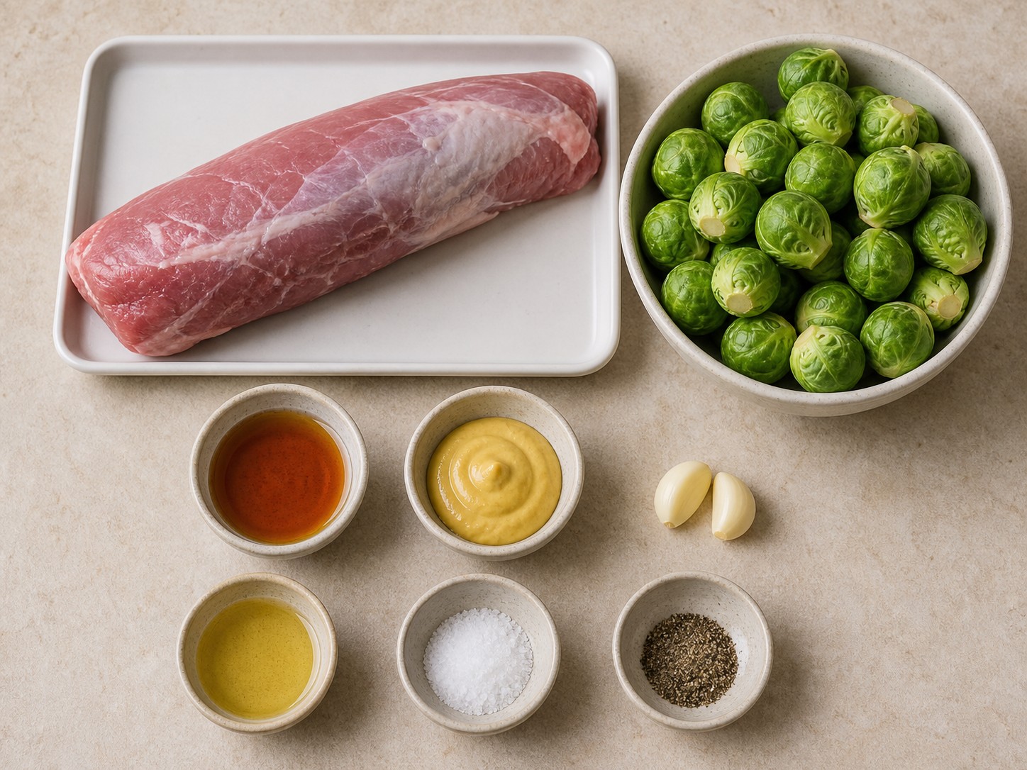 American Maple-Mustard Pork Tenderloin with Brussels Sprouts — ingredients overview