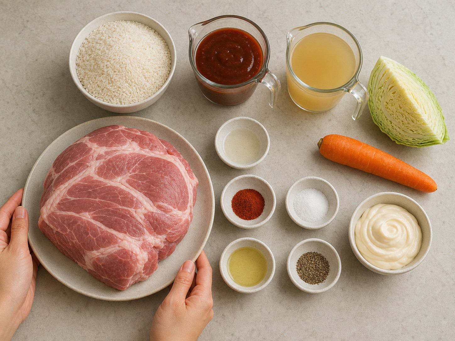 美式手撕燒烤豬肉椰菜沙律飯 — ingredients overview