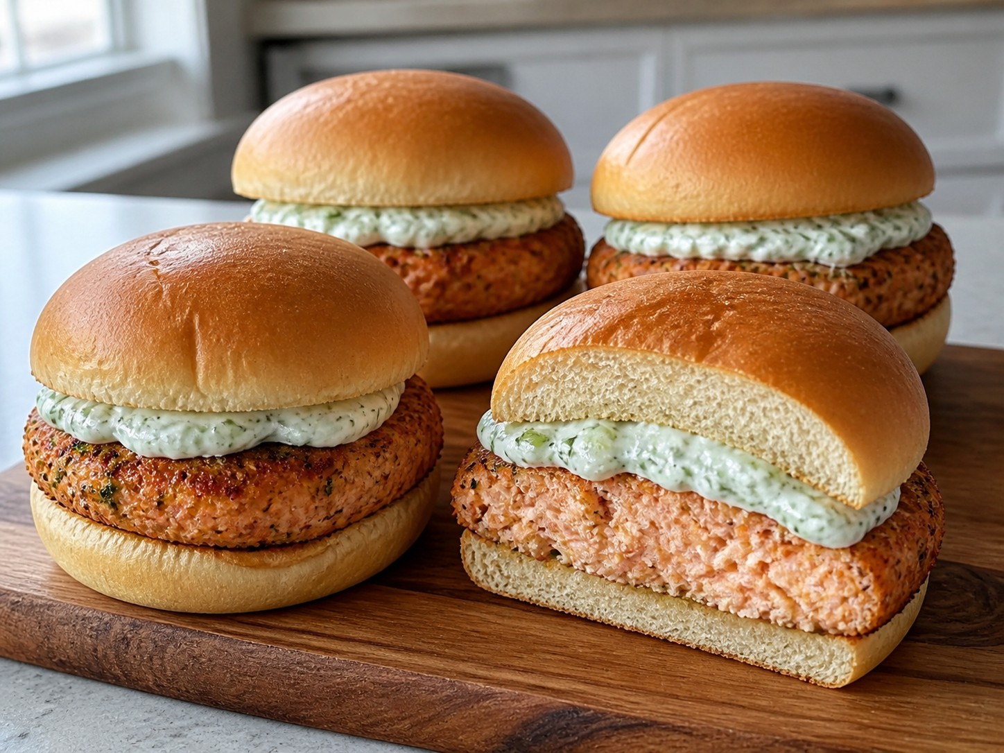 Burger Salmon dengan Saus Mentimun Dill — finished dish