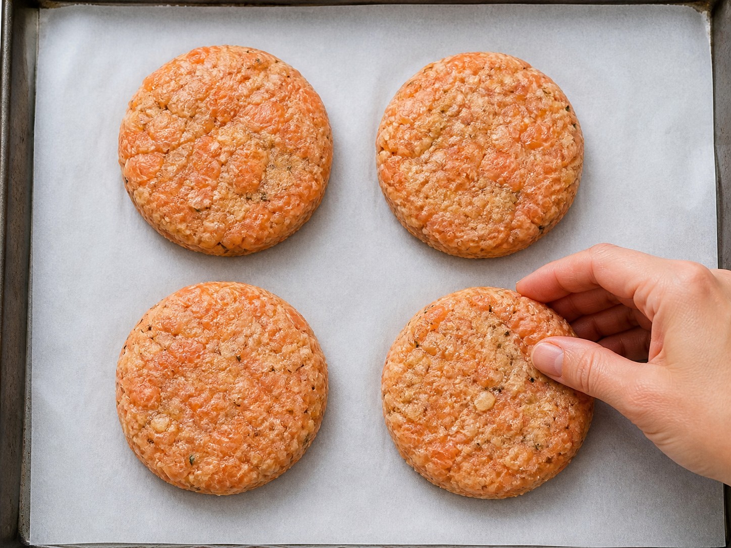 American Salmon Burgers with Cucumber Dill Sauce — Shape four even salmon patties