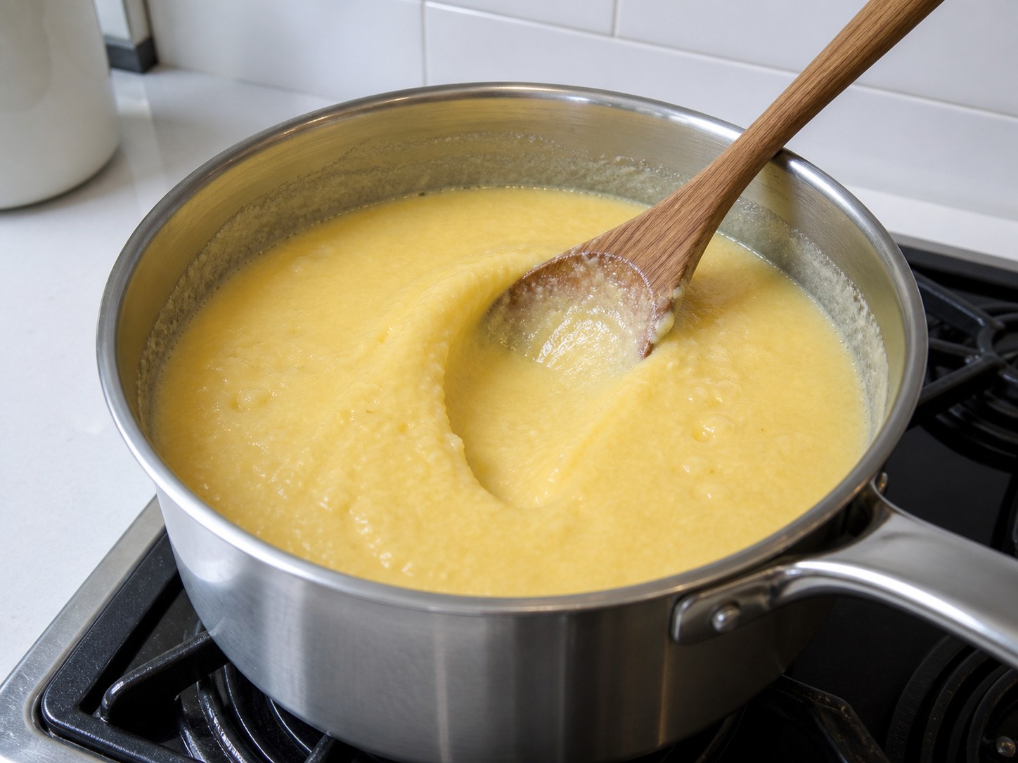 Bubur Jagung Grits dengan Udang dan Cheddar — Masak grits perlahan hingga kental dan halus