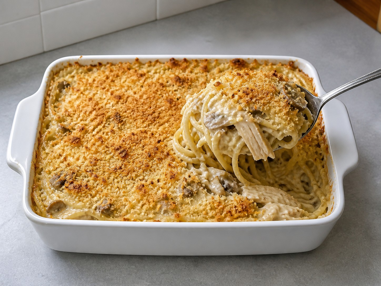 Tetrazzini Kalkun dan Jamur Amerika — finished dish