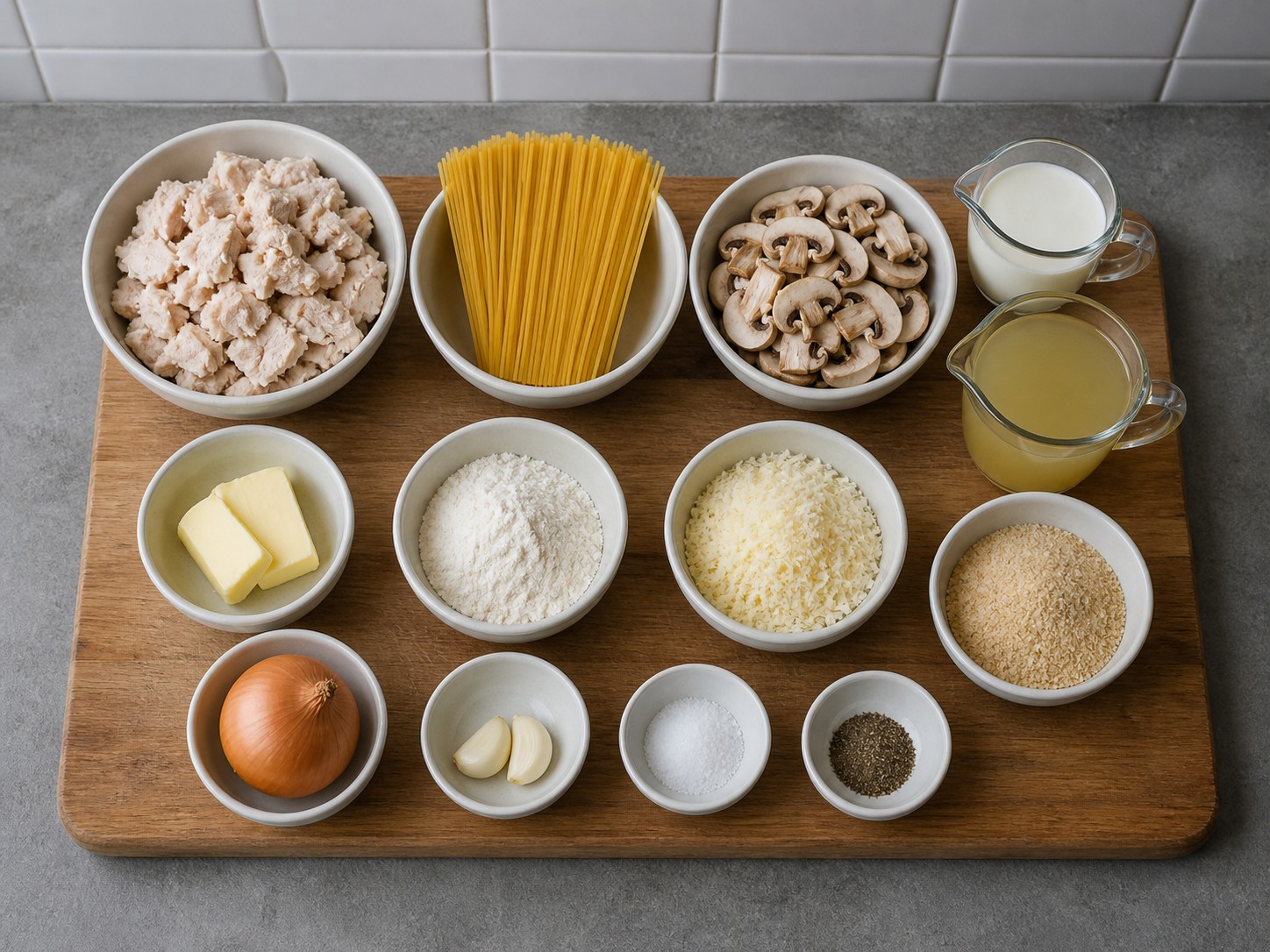 Amerikanong Turkey Tetrazzini na may Kabute — ingredients overview