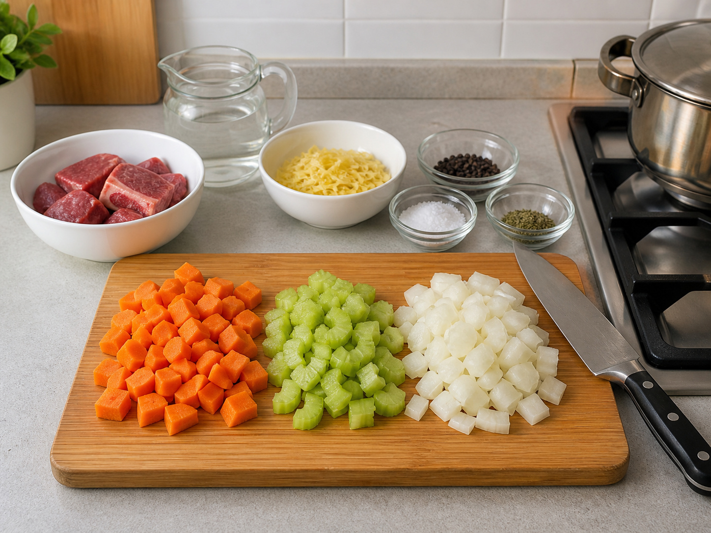 Austrian Beef Broth with Pancake Strips — Cut carrot, celery and onion