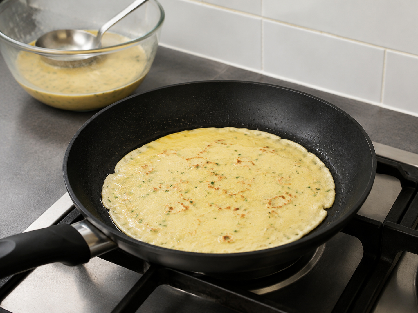 Austrian Beef Broth with Pancake Strips — Cook the first thin savoury pancake