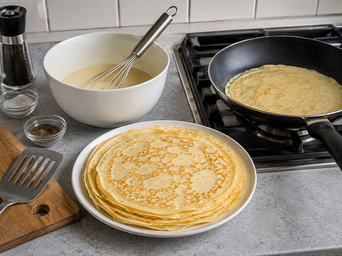 Austrian Beef Broth with Pancake Strips — Cook remaining batter into thin pancakes