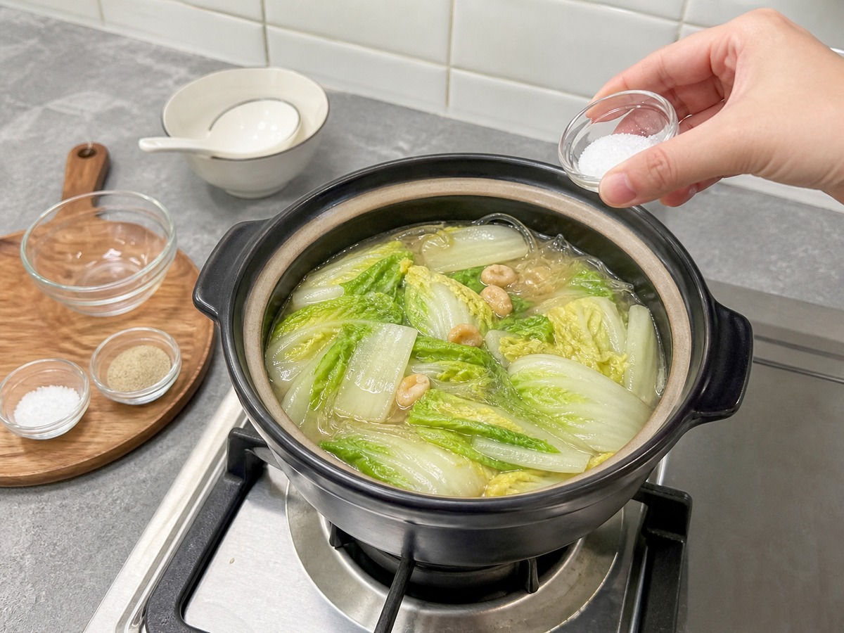 上湯浸娃娃菜 — 步驟11：最後調味