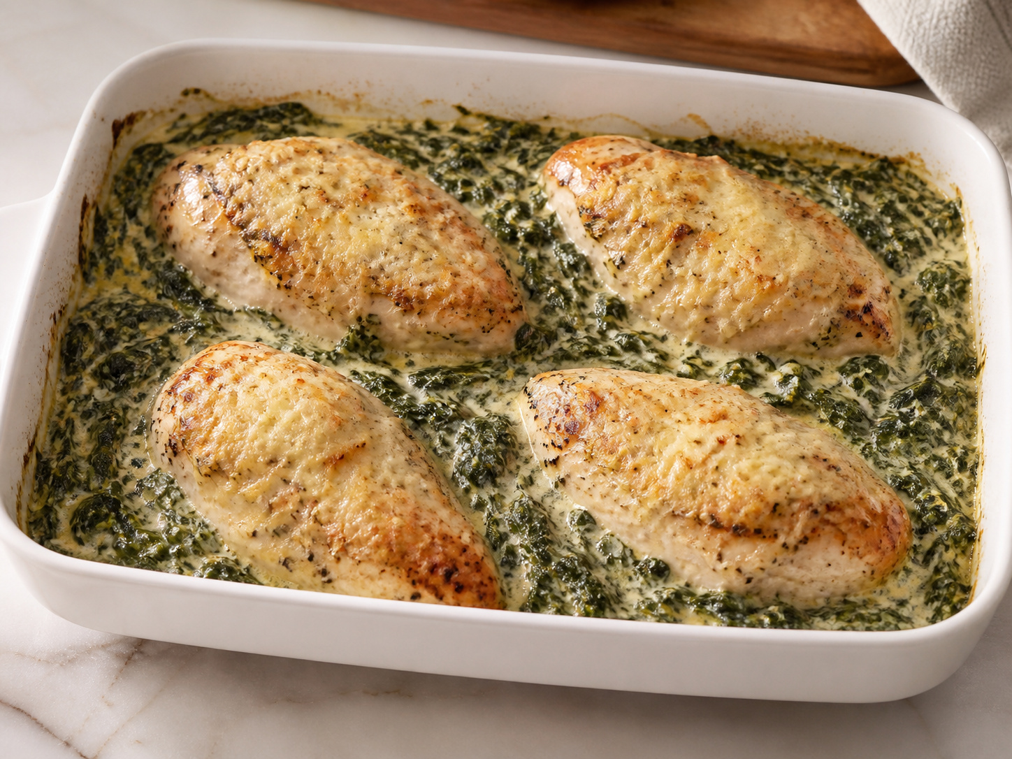 菠菜忌廉焗雞 — 完成菜式