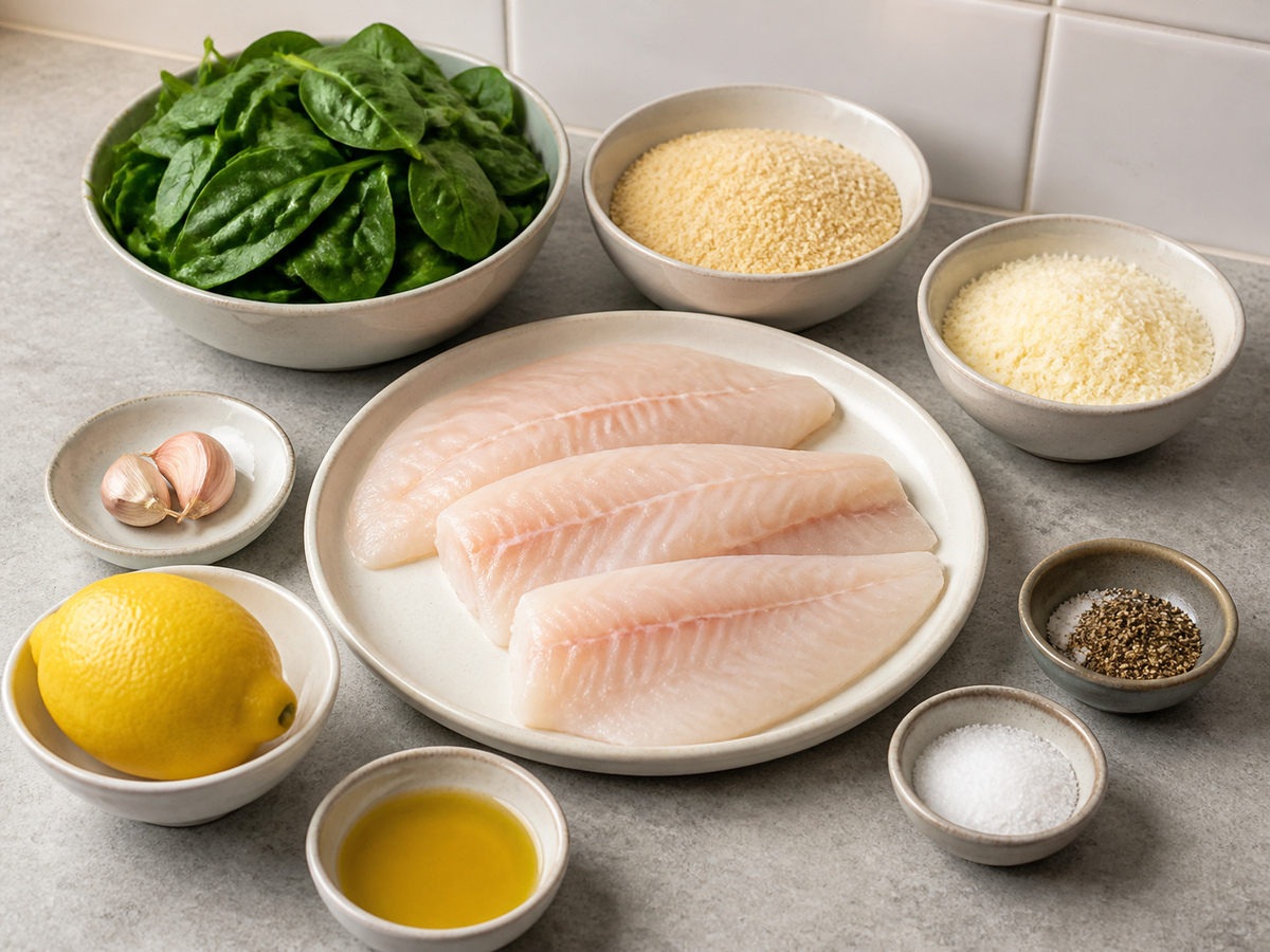 菠菜脆糠焗白身魚材料總覽