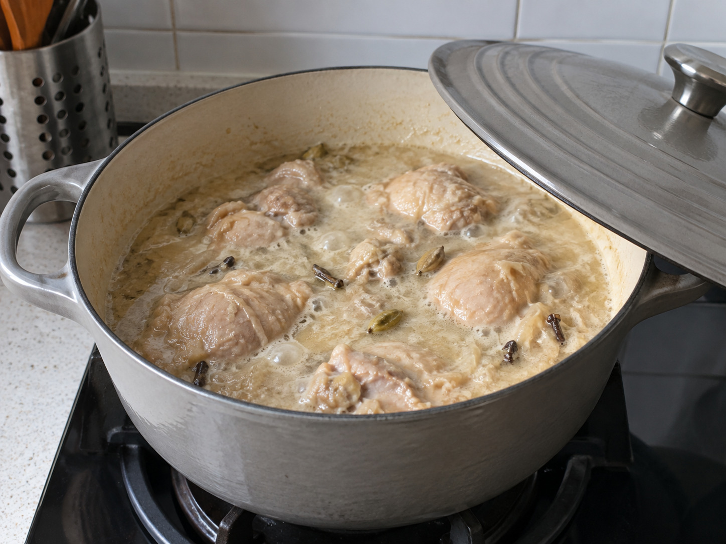 Bengali Chicken Rezala — Add water and simmer gently